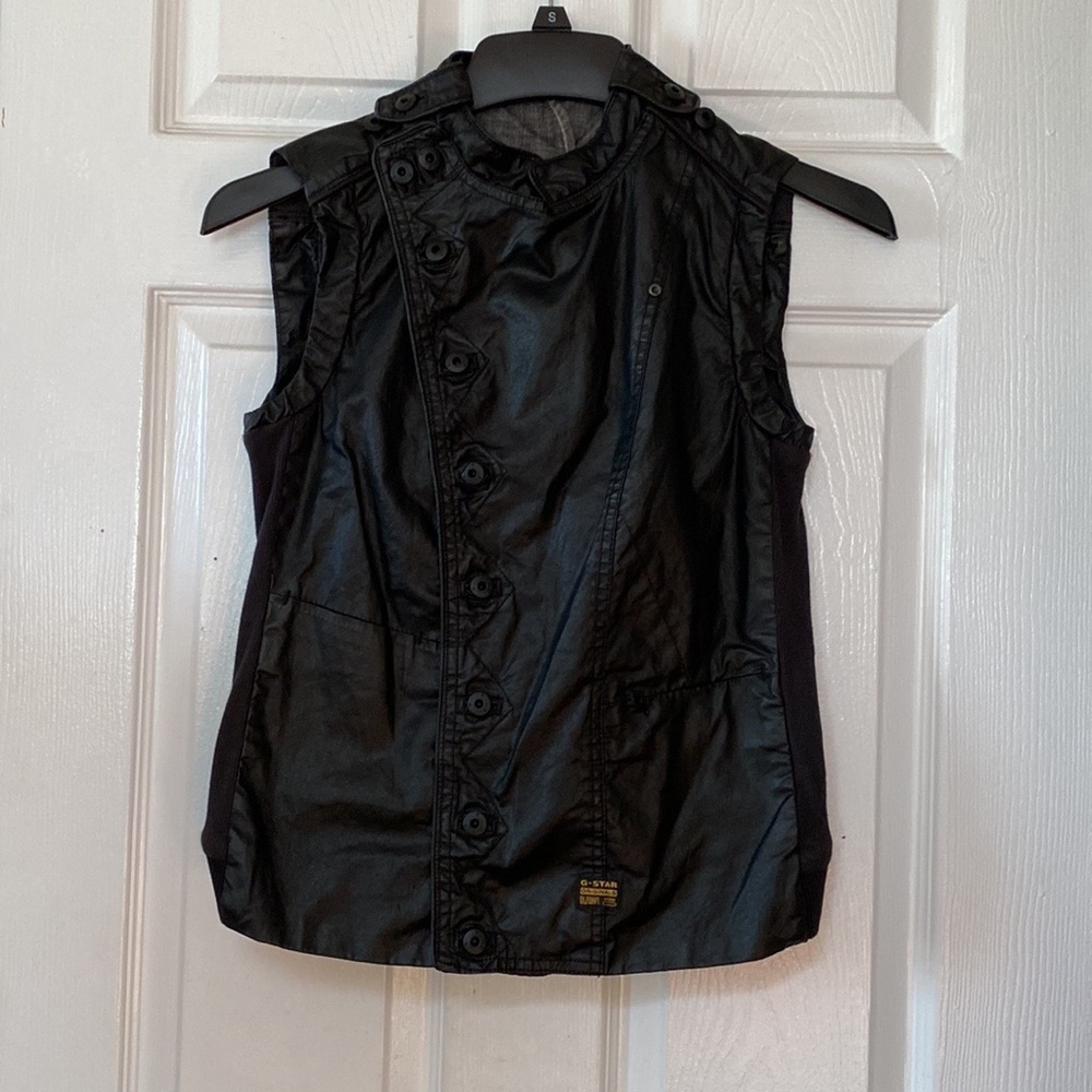 G-Star Black Coated Cotton Waxed Canvas Utility Vest